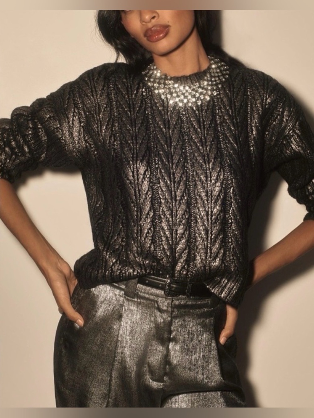 By Anthropologie Coated Pullover Metallic Crewneck Sweater in Size XL